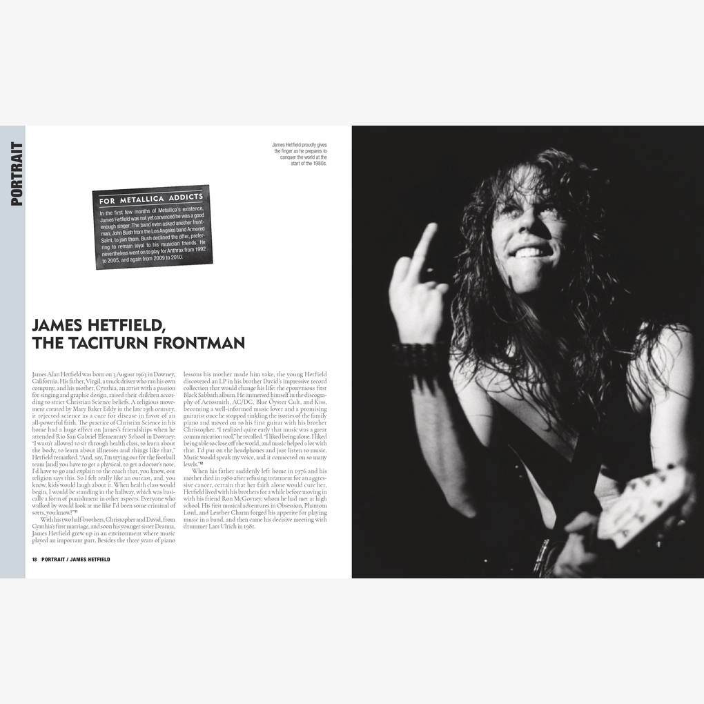 Inside spread featuring a photograph of James Hetfield